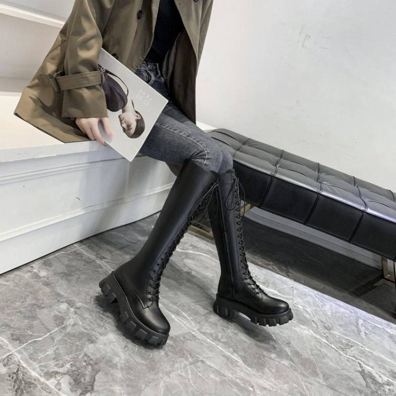Women Knee High Boots Lace Up  - đánh giá và giá Streetwear Zipper